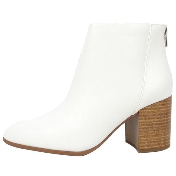 New White Point Toe Chunky Heel Ankle Boots Booties - Picture 1 of 4